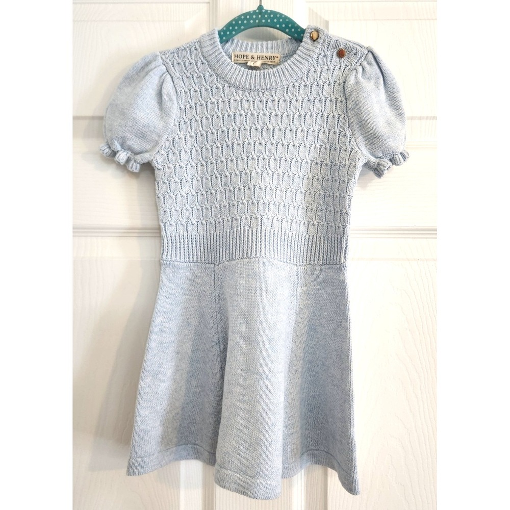 Hope And Henry Girls Organic Cotton Sweater Dress Blue Heather  SZ 3